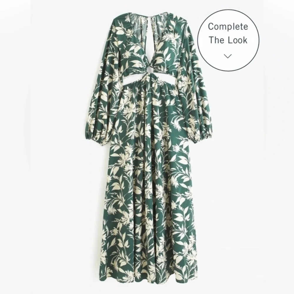 Abercrombie & Fitch Long Sleeve‎ Plunge Cutout Keyhole Tropical Maxi Dress XS